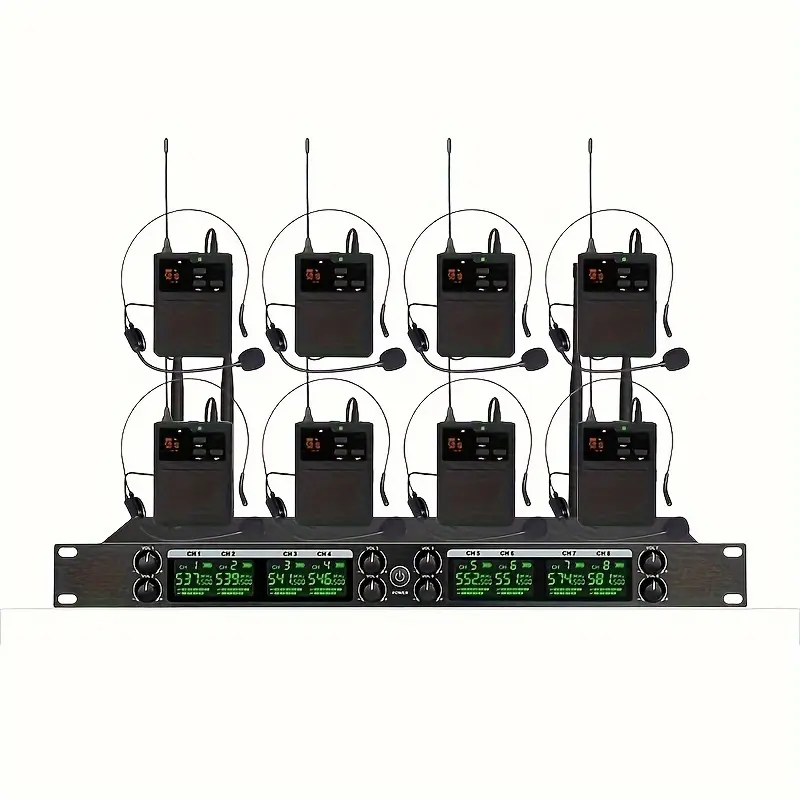 LMBGM K-26R UHF Wireless Bodypack Microphone System, 8 Channel Headset Mic Set, Automatic Pairing, 164ft Range for Conference Stage Wedding Church