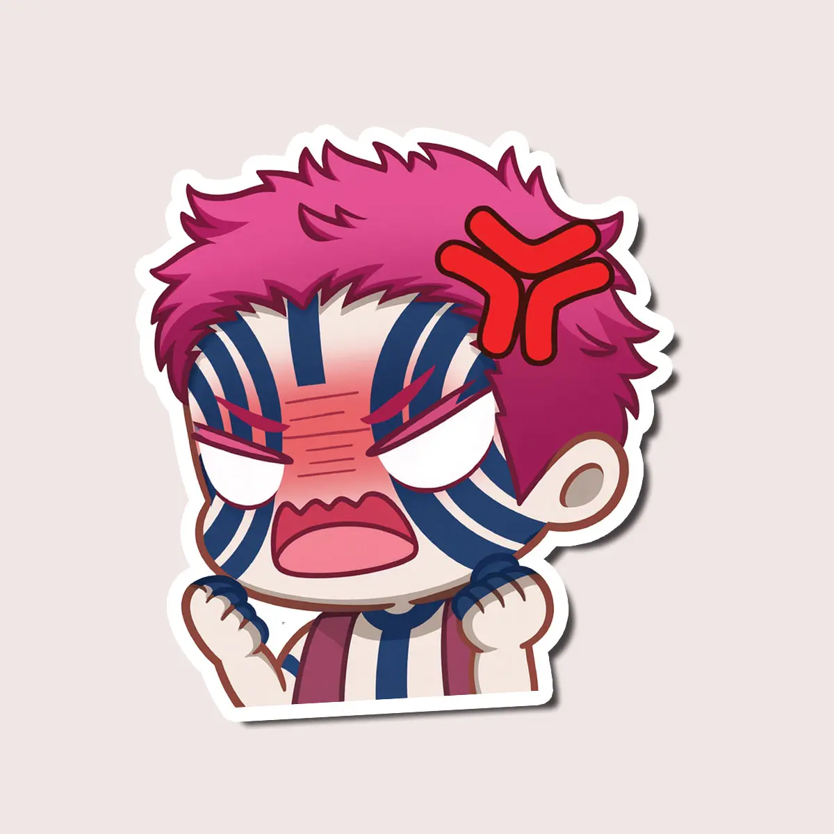 Funny Angry Chibi Akaza Sticker | Cute Anime Style Cartoon Rage Face | Waterproof Vinyl Decal for Laptop, Phone, Water Bottle