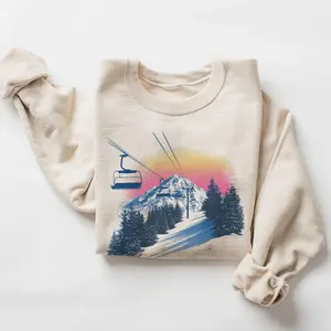 Retro Ski Lift Sunset Sweatshirt - Vintage Mountain Skiing & Snowboarding Gildan Sweatshirt/Hoodie/T-Shirt Gift Unisex, for Men Women- Winter Lodge Cabin Crewneck - Ski Resort 90s Style Gift W49