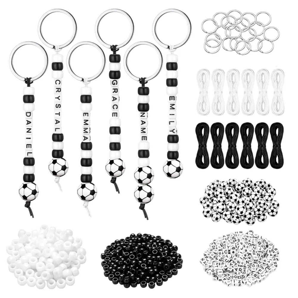 564-Pcs Lettered Soccer Sports Bead Keychain DIY Kit - 1.18x1.18 Inches Adjustable Length, Metal Rings, Handmade Jewelry Supplies, Customized Birthday Gifts for Kids, Home Improvement Building Supplies, Party