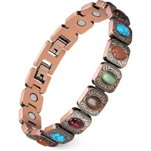 Feraco Copper Bracelets for Women,Ultra Strength Magnetic Bracelet with 3800 Gauss Magnets&Natural Turquoise & Stones,Adjustable,Outdoorfun Durability