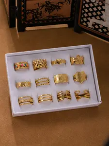 12 Piece Fashion Stainless Steel Women's Rings Set, Adjustable Rings, Simple Open Geometric Irregular Design, Vintage Style, Perfect Gift for Ladies