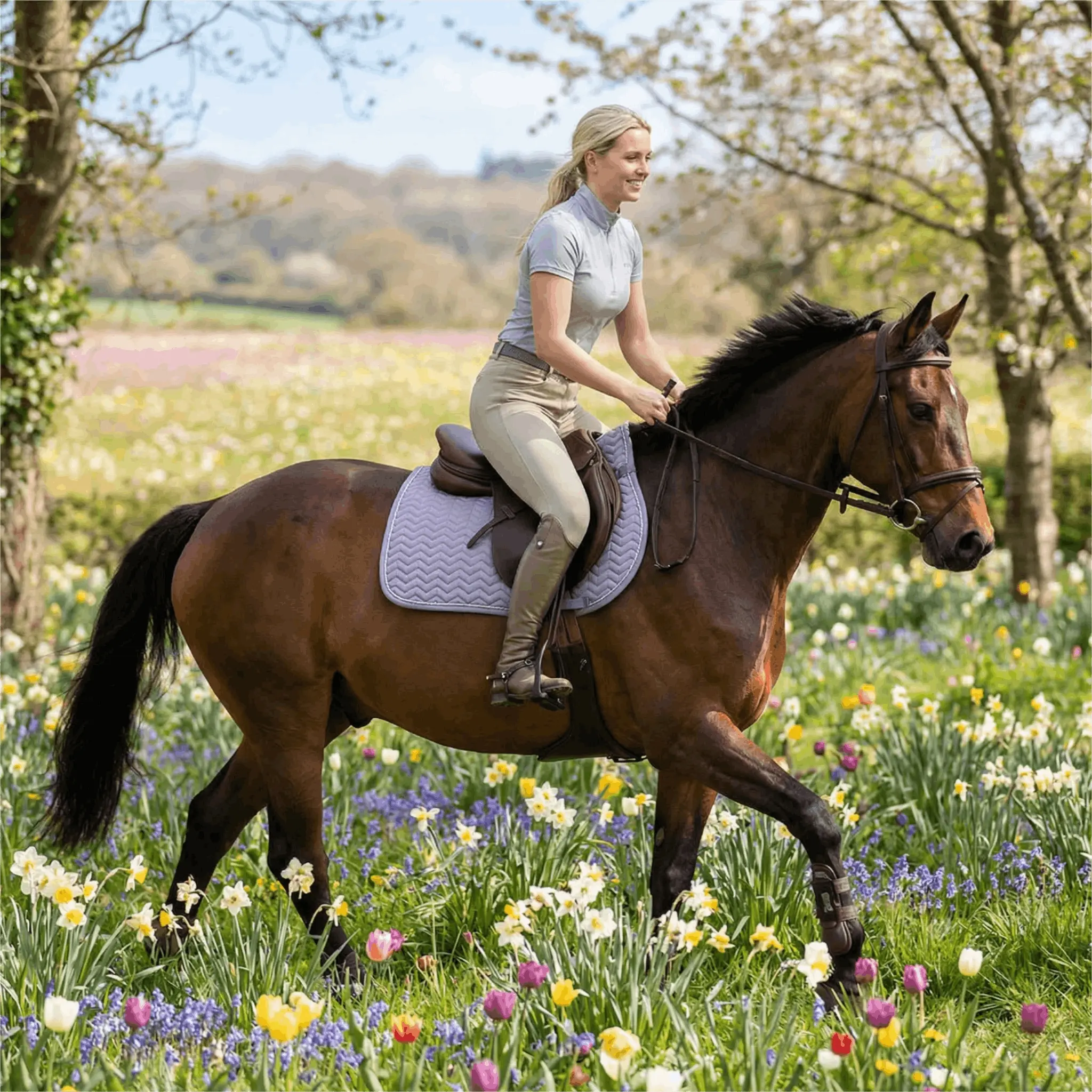 Classic saddle pad with elegant and unusual quilting. The girth loops are opened by touch tape fastener. The lining ensures good sweat absorption, 280 g/m² padding and 10 mm of foam ensure outstanding pressure equalization.