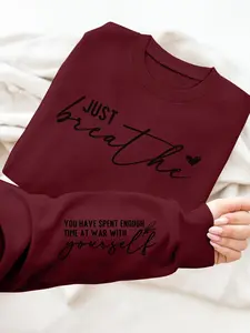 Letter Printed Women's Crewneck Lightweight Long Sleeve Graphic Sweatshirt Oversized Soft Casual Top Fall Outfit Lounge Wear for Women, Everyday Casual Wear for Daily & Home Use, Lady