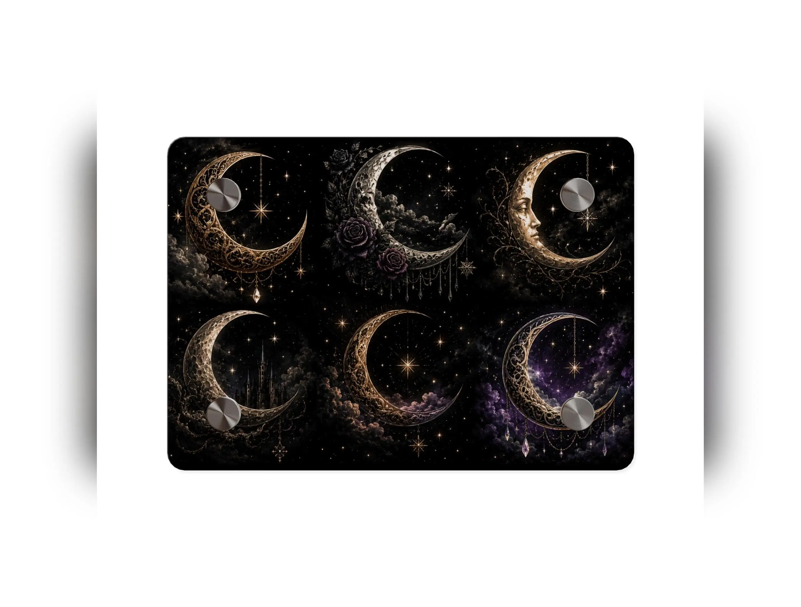 Celestial Crescent Moons Acrylic Wall Art Panels - Vinyl, Glossy, Metallic Starlight Design for Mystic Night Sky Home Decor, Wall Panel