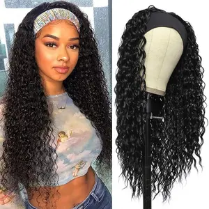 Wig Headband Wigs for Black Women Wet and Wavy Headband Wig Curly Wave Synthetic Wigs Glueless Heat Resistant Long Wigs for Daily Party Use (24 inches)