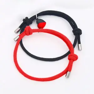 Matching Couple and Friendship Bracelet Gift Box Set - Unisex Heart Design Casual Style Romantic & Supportive Gift for Girlfriends Red & Black Cord Bracelets, birthday gift, Valentine's Day gift, couple accessories