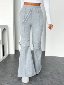 Women's Plain Flare Leg Sweatpants, Casual Comfy Elastic Waist Bell Bottom Trousers for Spring & Fall, Women's Bottoms for Daily Wear