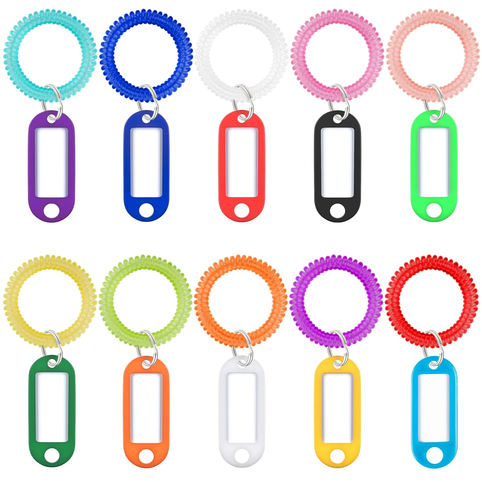 Wrist Spring Spiral Coil Keychains & Key Tag Labels Plastic Colorful Stretchable Holder Bracelet Keychain