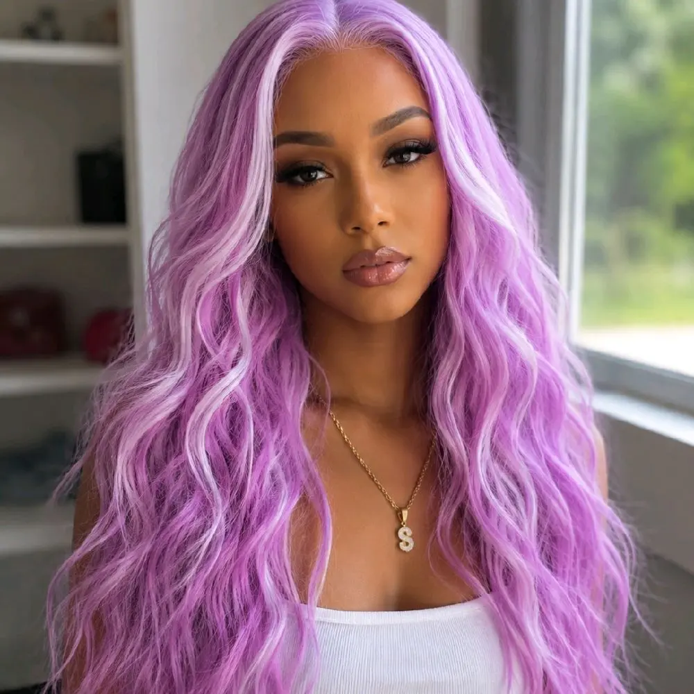 Watered Souls C131909K 21"-26" Purple Rain wig.  Premium synthetic fibers, 350⁰ heat tolerance, 250 density, 13X4 lace, 3 combs, 2 straps, 1 removable band.