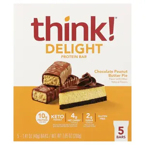 Think ! Delight Protein Bar, Chocolate Peanut Butter Pie, 5 Bars, 1.41 oz (40 g) Each