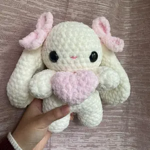 Bunny holding heart crochet plushie Soft Stuffed Animal