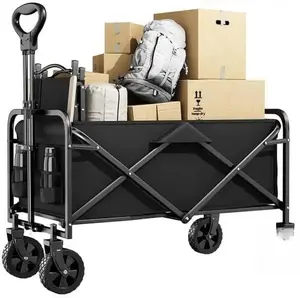 Heavy-Duty Folding Wagon Cart 300/330/450 lbs Capacity Large Portable Outdoor Utility Cart with 360° All-Terrain Wheels & Side Pockets Perfect for Dogs Beach Sports & Camping 300 Pounds