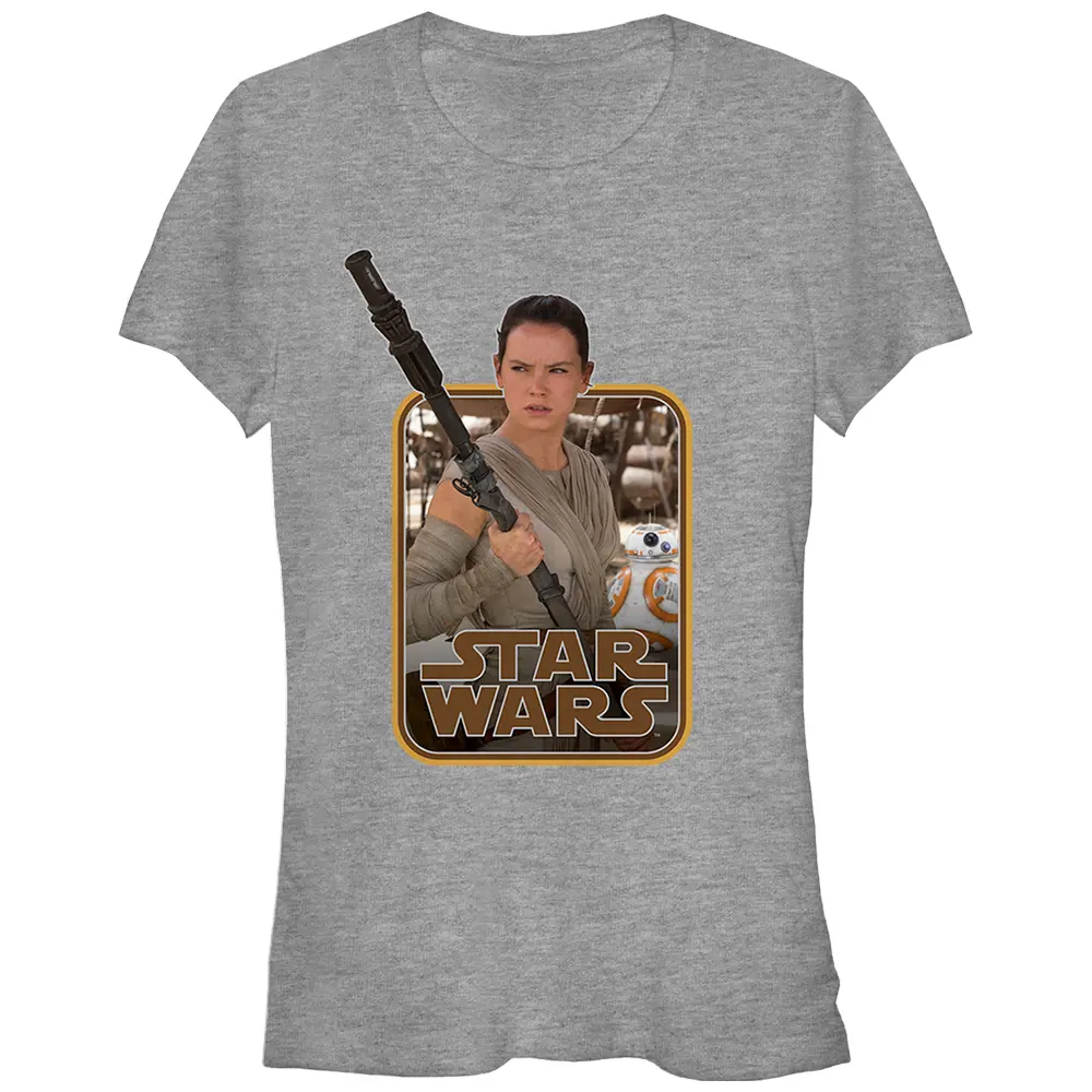 Juniors Womens Star Wars The Force Awakens Retro Rey and BB-8 T-Shirt