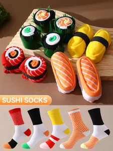5 Pairs Creative Sushi Gift Socks, Food Inspired Design, Soft Comfortable, All Seasons Wear, Perfect for Birthdays Parties Holidays