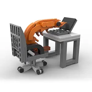 Working Shrimp Man Building Blocks Set, 155PCS Desk Mini Working Shrimp Man Figure Model Kit, Creative Funny Desktop Ornament Gift for Adults