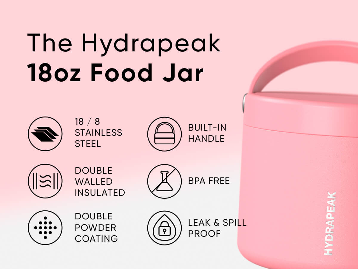Hydrapeak 18oz Foodie Stainless Steel Vacuum Insulated Thermos Food Jar | Thermos for Hot and Cold Food, Wide Mouth Leak-Proof, 10 Hours Hot / 16 Hours Cold