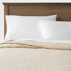 Full/Queen Diamond Stitch Cotton Linen Quilt Khaki - Threshold