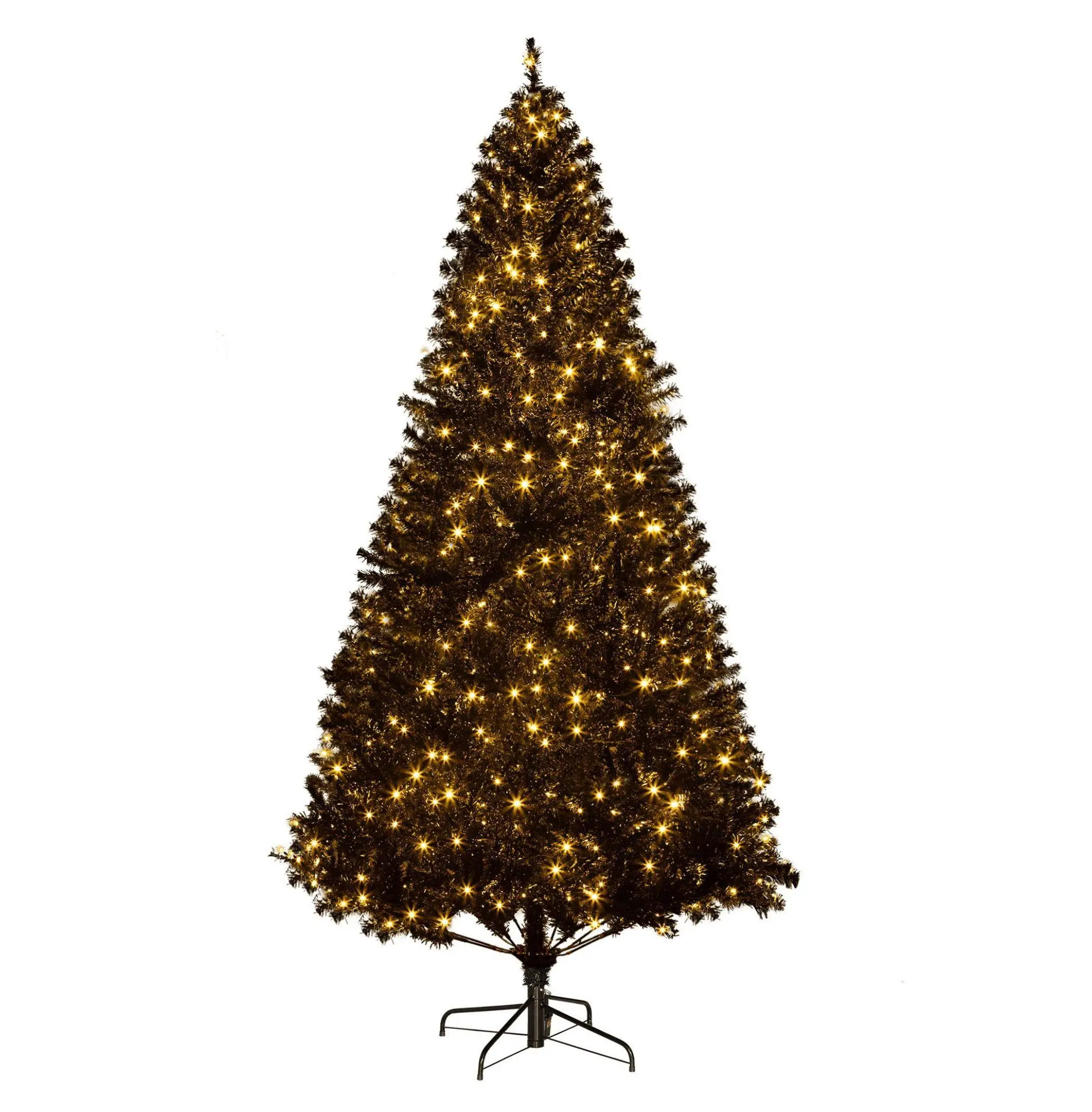 7.5ft Flocked Plastic Pre-Lit Christmas Tree, 500 Warm White Lights, Realistic Branches, Hinged Design, Indoor Holiday Home Festive Decor (Black)
