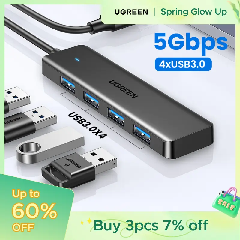 UGREEN 5Gbps USB 3.0 Hub, 4 Ports USB A/USB C Splitter, Ultra-Slim Design, Compatible with PS5, Xbox, Mouse, TikTokShopBacktoSchoolKeyboard, Flash Drive, TikTokShopSpringGlowUp,Greenish