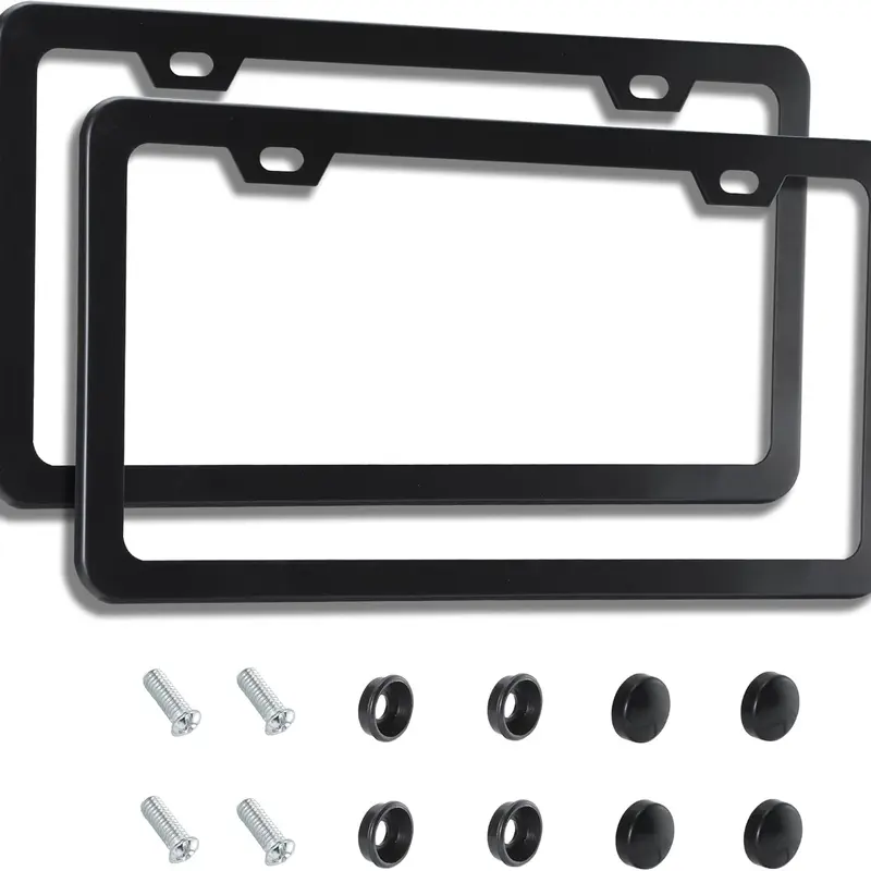 2-Pack Matte Black Aluminum License Plate Frames - Rust-Proof Car Exterior Accessories with Smooth Edges, Less Scratch, No-Cover State Name, 2-Hole Universal Holder, Nuts Included, Easy Installation for Cars, Trucks, SUVs, Ideal Gift for Friends