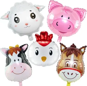 5 PCS Farm Animal Balloons, Cow Donkey Sheep Pig Chicken Foil Mylar Balloon for Baby Shower Farm Birthday Party Decorations Supplies