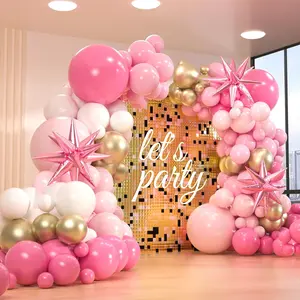 Pink Balloon Garland Set 161 Pieces with Gold White Mix and Starburst Foil for Party Decor Kit
