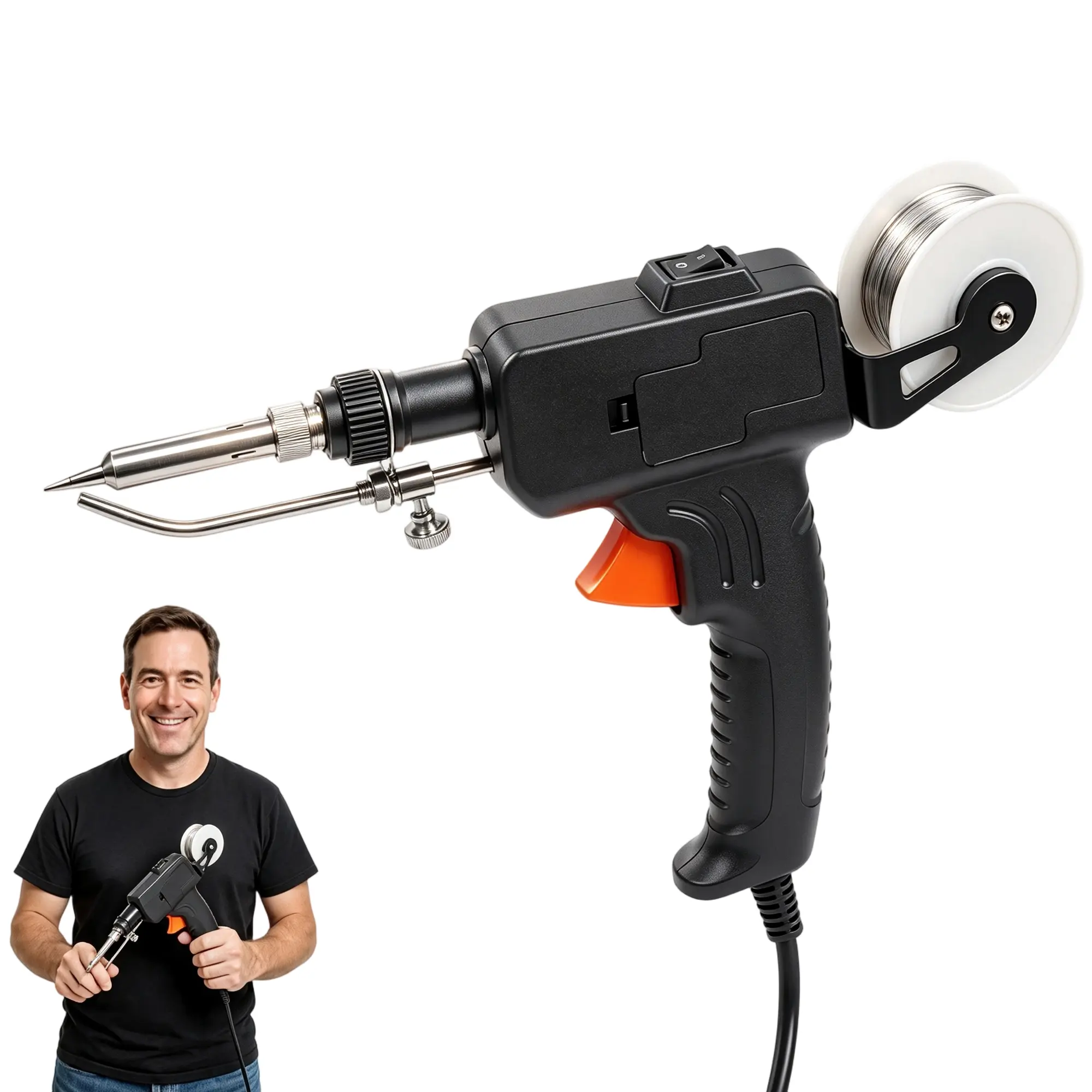 Corded AC Internal Heat Electric Soldering Iron Kit - DIY Soldering Set with Welding Wire, Heat-Sensitive Tools, High-Temp Shell, Metal Parts, Compact Body Fits Tight Workspaces, Angles for Small PCBs, Avoids Overheating, Repairs Phones/PCs