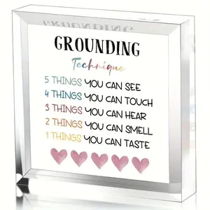 1pc, Grounding Technique Office Art Decor 4 × 4 Inch - Counselor Office Decor - Desktop Acrylic Decor For Therapy Office For Therapist Office, School Psychologist, Acrylic Plaque Decor