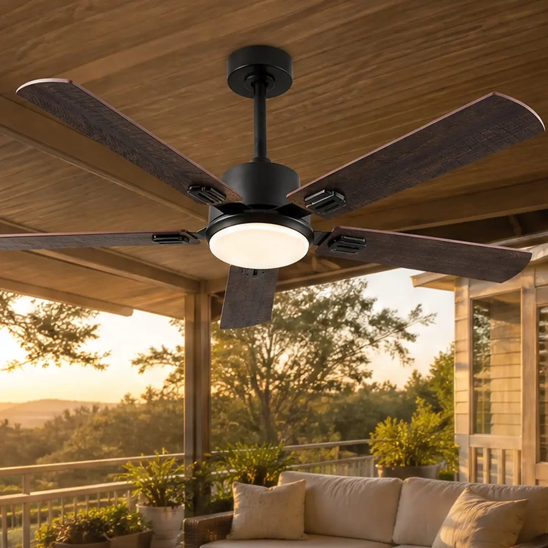 ARCH 52 Inch Black Ceiling Fan with Light and Remote Control, Modern Indoor Outdoor Ceiling Fan for Bedroom Living Room Patio, 6 Speed Reversible Quiet DC Motor, 3 CCT LED, Dual Finish Blades, Black Color Options, ABS Material, Color: Black
