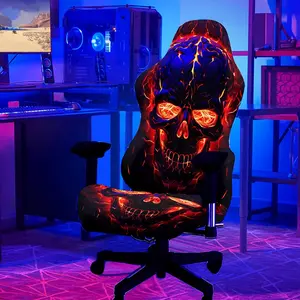 Blacklight Gaming Chair Cover – UV Reactive Flaming Skull Esports Chair Slipcover, Glow in The Dark Neon Skeleton Chair Protector, Stretchable & Washable for Gaming & Office Chairs