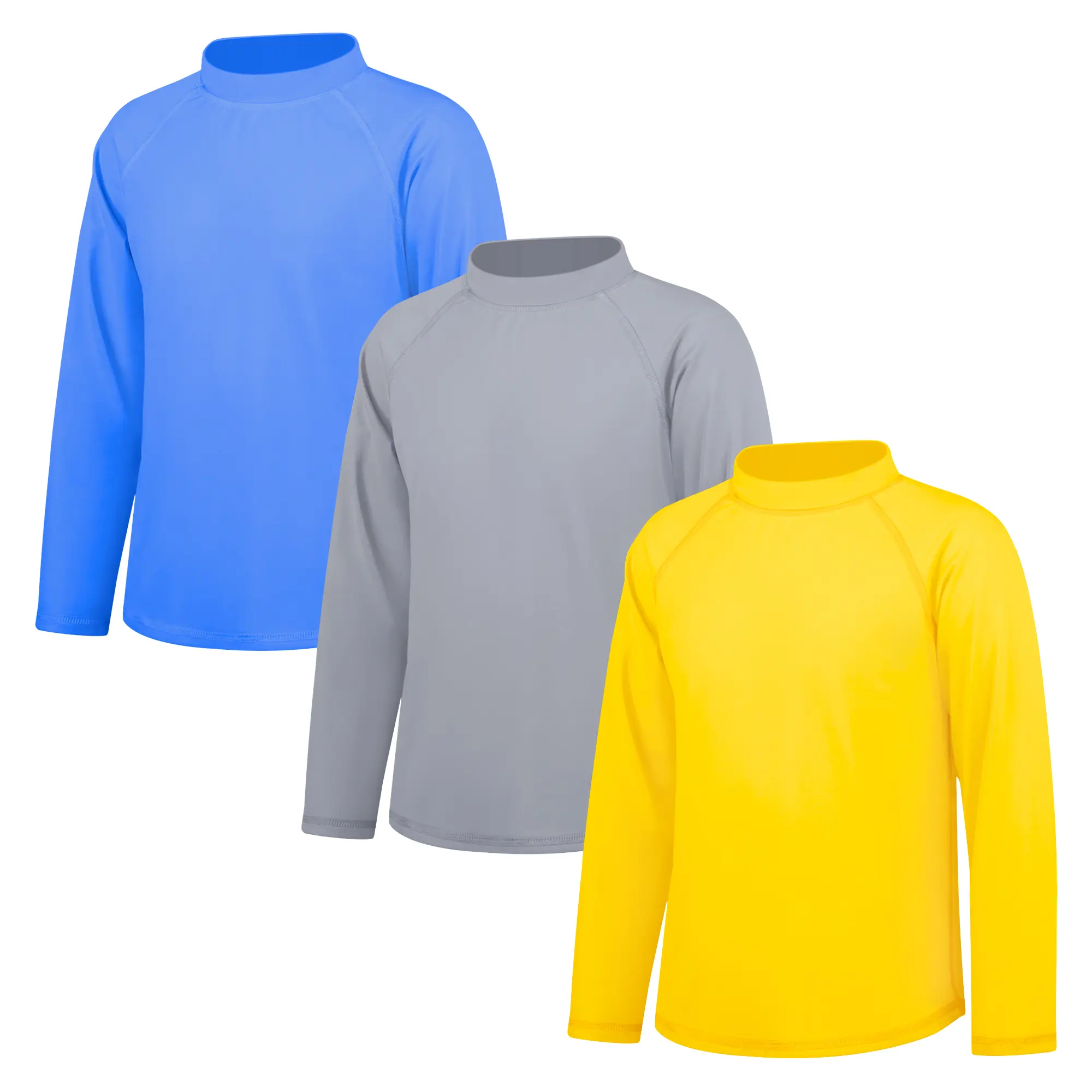 BIG ELEPHANT Kids Rash Guard Swim Shirts 3 Pack, UPF 50+ Long Sleeve Sun Protection Swimwear for Boys Girls, Surf Tops for Beach Pool Outdoor Activities