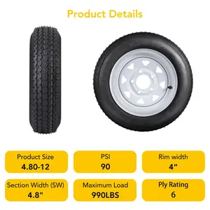 【GARVEE】Trailer Tires Set with 5 Lug on 4.5", 12" Rims, Load Range C, 6PR – Sizes 2x 4.80-12 and 5.30-12, Suitable for Highway, Boat, Motorcycle, and 12" Rim Trailers