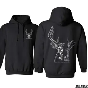 Deer Skull Hunting Hoodie - Monochrome Buck Head Graphic , Rustic Outdoor Scene , Bold Back Print , Perfect For Nature Lovers And Hunters Cotton Fabric - KitchenEra