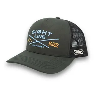 Sight Line Pro Trout Trucker Hat, Black Mesh Snapback with Stainless Steel Badge, Structured 5-Panel