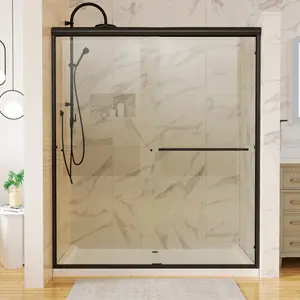 60 inches. x 70 in. Traditional Sliding Shower Door in Matte black with Clear Glass