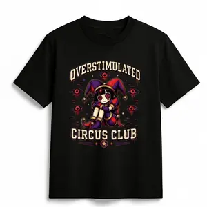 Pomni Overstimulated Circus Club Tee | TADC Glitchcore Graphic T-Shirt | Digital Circus Cartoon Streetwear Shirt | Unisex Oversized Cotton Tee | Pomni Fan Gift