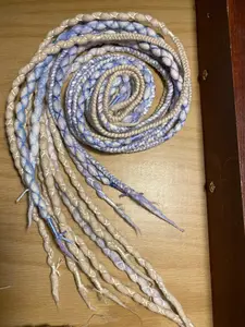 Light blonde and snow globe merino wool dreadlock extensions