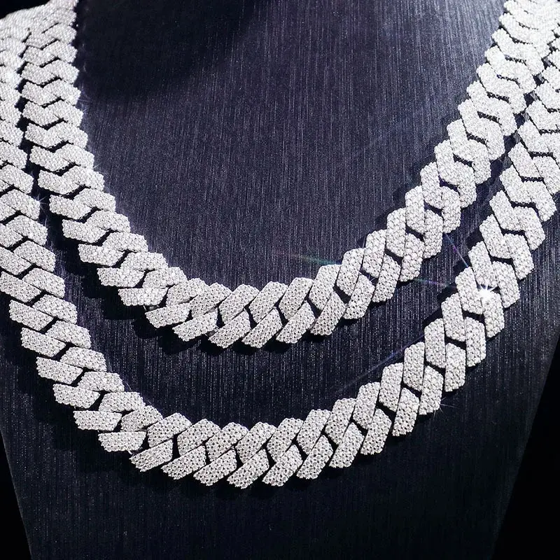 NOVA 925 Silver Rhodium-Plated 4-Row Cuban Chain, 20mm Moissanite Brilliant Cut Moissanite Jewelry, Unisex Hip Hop Necklace for Anniversary, 18-24 in Spot Factory