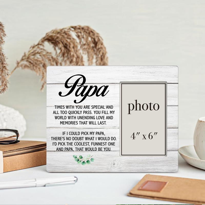 Papa Gift Picture Frame, Gifts for Grandpa Grandad Grandfather, Rustic Papa Wood Picture Frame 8 x 10 Inches, Wall Mount and Tabletop - 4 x 6 Inch Photo