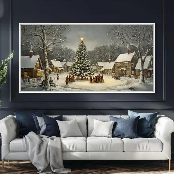 Winter Wonderland Large Christmas Tree Canvas Print - Rustic Holiday Wall Art For Families