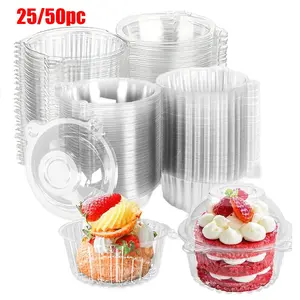 Disposable Transparent Plastic Cupcake Box with Lid and Flip Cover, Ideal for Dessert Pastries Mousse Sandwiches, Food Safety Stackable Cups