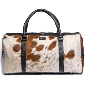 Cowhide Leather Duffle Bag – Genuine Hair On Leather Weekender Overnight Travel Bag for Women, Leather Duffle Bag for Men, Unique Gym Duffle Bag,Travel Duffle Bag, Men's Gym Bag, Women's Gym Bag, Travel Bag for Women