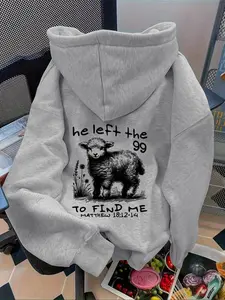 Women's Dropped Shoulder Hoodie with Letter and Sheep Print, Casual Loose-Fitting Pullover Sweatshirt for Fall & Winter