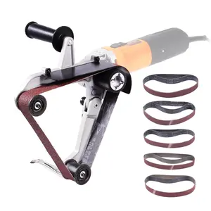 【Summervibes】VEVOR Belt Sander Adapter for Angle Grinder, Pipe or Tube Sanding Attachment with 5/8-11" Imperial Thread and 10PCS Sanding Belts, Belt Sander Attachment Pipe Polishing Adapter for Rust Removal