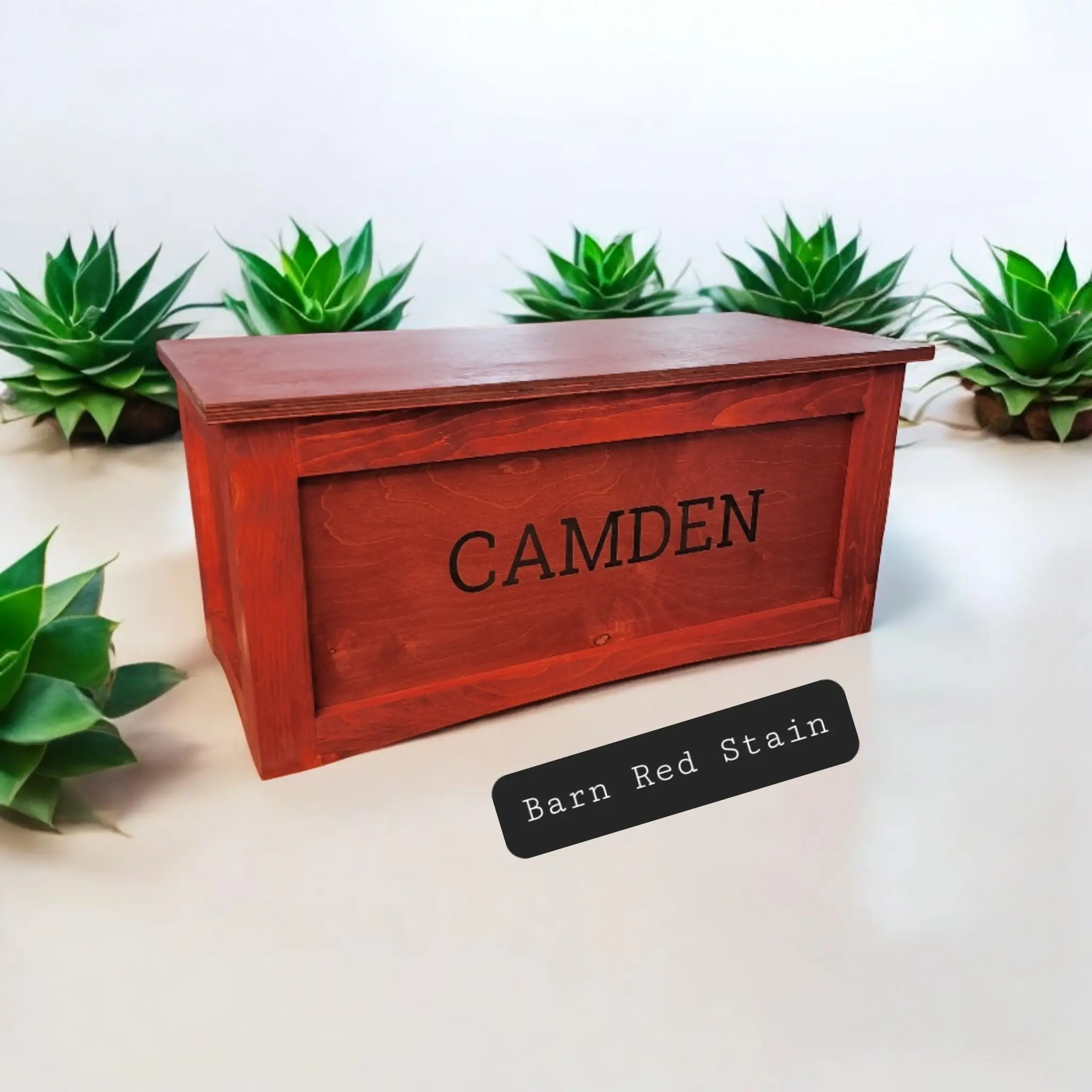 33 Inch Rustic Farmhouse Shaker Style Personalized Stained Wooden Toybox by Webb Ranch Specialties