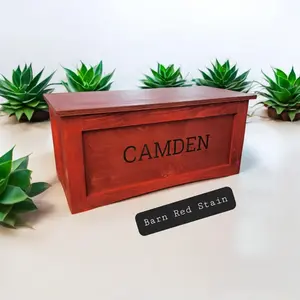 33 Inch Rustic Farmhouse Shaker Style Personalized Stained Wooden Toybox by Webb Ranch Specialties