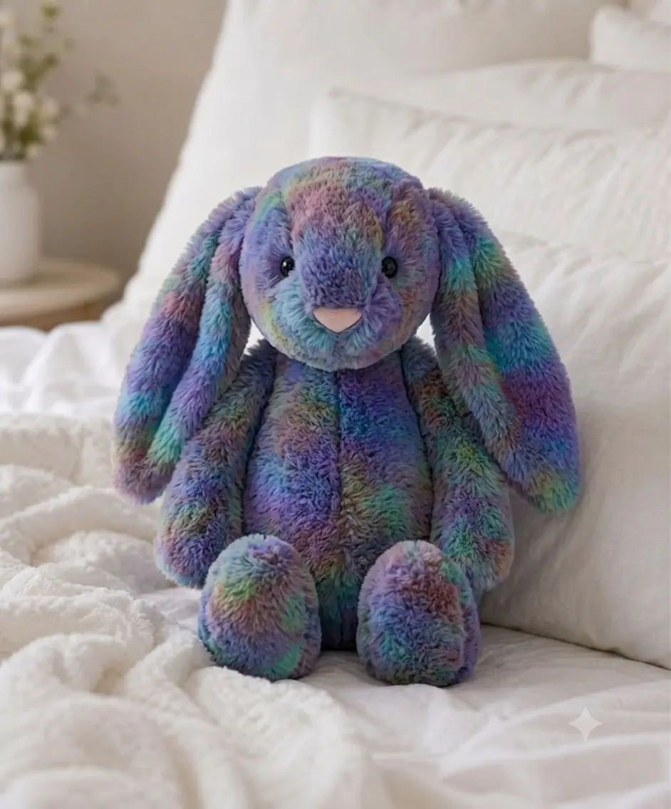 Cozy Rainbow Floppy Ear Bunny - Calming Stuffed Rabbit Toy & Cute Snuggle Buddy