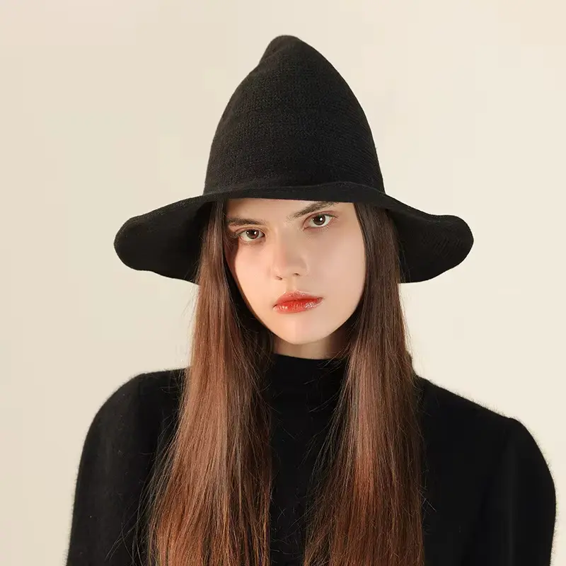 Women's Gothic Spooky Knitted Wool Witch Hat - Wide Brim, Pointed Design, Comfortable Halloween Party Masquerade Cosplay Accessory, Festive Gift, Accessories