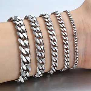 New  3/5/7/9/11MM Stainless Steel Curb Cuban Chain Bracelet Silver Color 7-11 inches for Men Women Summer Daily Jewelry boyfriend gifts